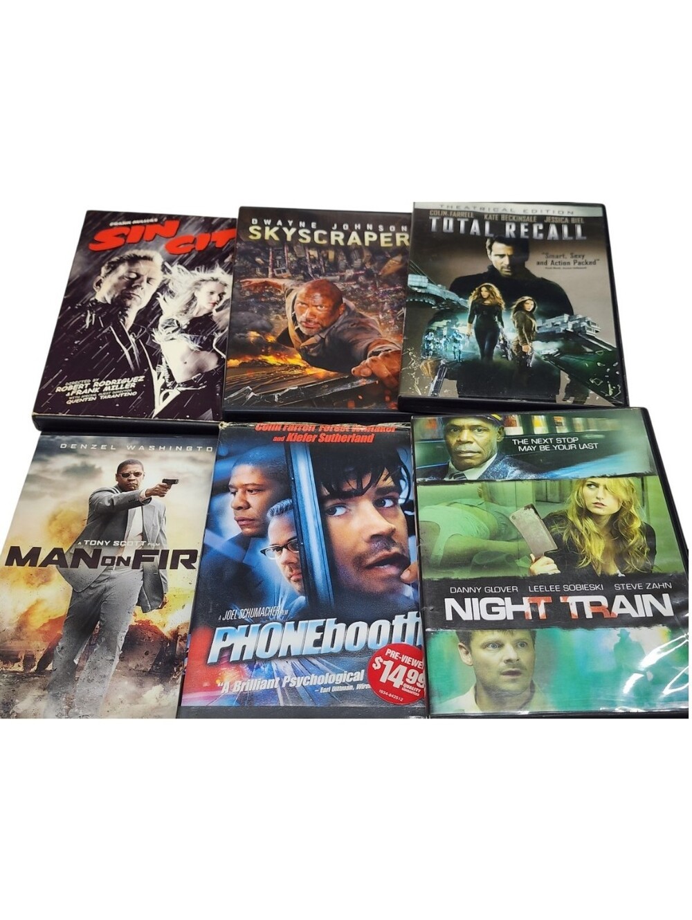 6pc Action/Thriller DVDs - Sin City, Total Recall, Night Train, Phonebooth, Etc